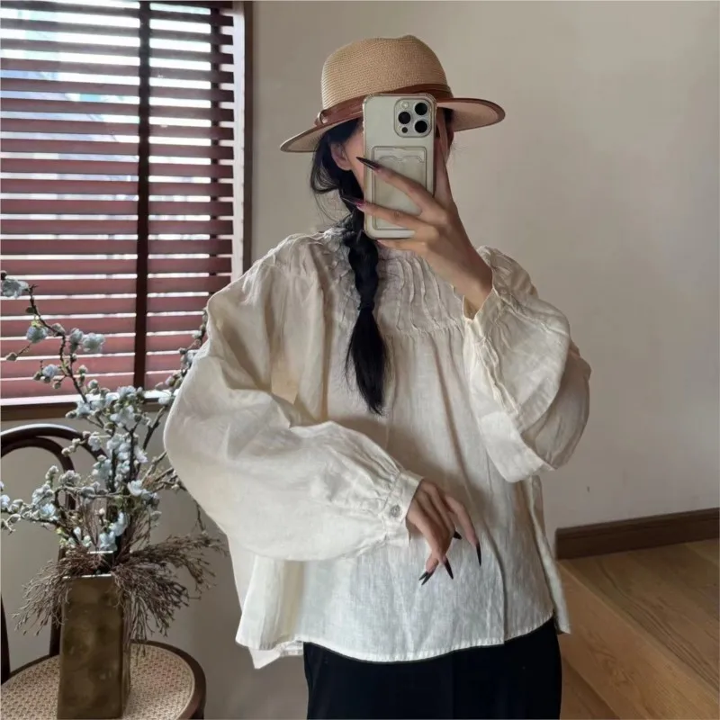 Johnature New Women Shirt For 2025 Pure Linen Casual Simple Pressed Loose Versatile Solid Color Tops
Johnature New Women Shirt For 2025 Pure Linen Casual Simple Pressed Loose Versatile Solid Color Tops