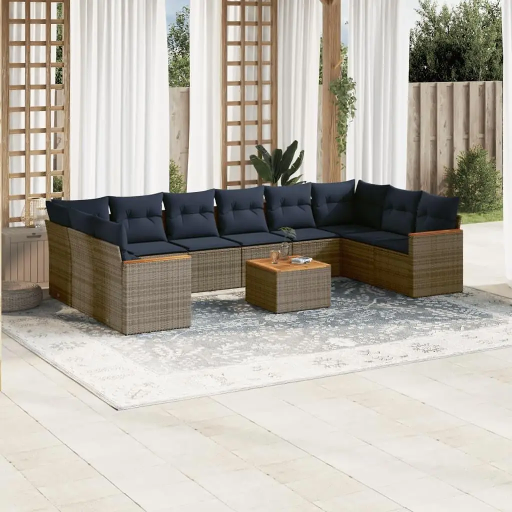 11 Piece Gray Poly Rattan Patio Sofa Set with Cushions Outdoor Furniture for Garden and Balcony
11 Piece Gray Poly Rattan Patio Sofa Set with Cushions Outdoor Furniture for Garden and Balcony