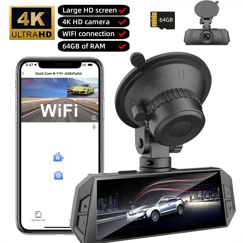 4K Ultra HD Dash Cam with WiFi, 3.16" Large HD Screen, 64GB Card Included, Night Vision Car Camera Recorder
4K Ultra HD Dash Cam with WiFi, 3.16" Large HD Screen, 64GB Card Included, Night Vision Car Camera Recorder