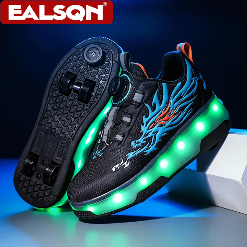 Children Luminous Roller Skate Shoes 4-Wheel LED Glowing Sneakers With Dragon Pattern Light Up Shoes for Boys Girls Gif
Children Luminous Roller Skate Shoes 4-Wheel LED Glowing Sneakers With Dragon Pattern Light Up Shoes for Boys Girls Gif