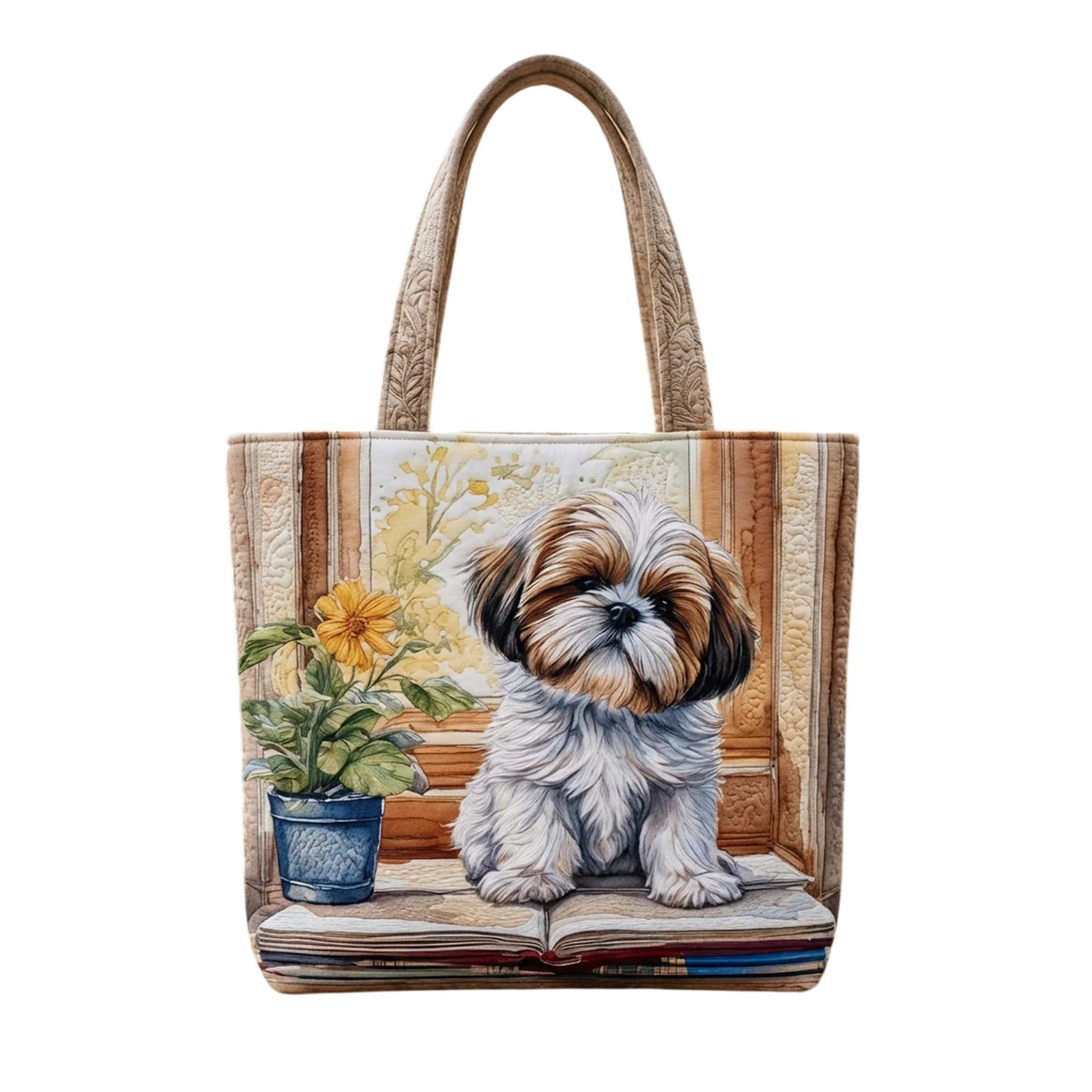 Cute Watercolor Dog Quilted Tote Bag Puppy Reading Book Design Handbag for Dog Lovers Daily Shopping Travel
Cute Watercolor Dog Quilted Tote Bag Puppy Reading Book Design Handbag for Dog Lovers Daily Shopping Travel