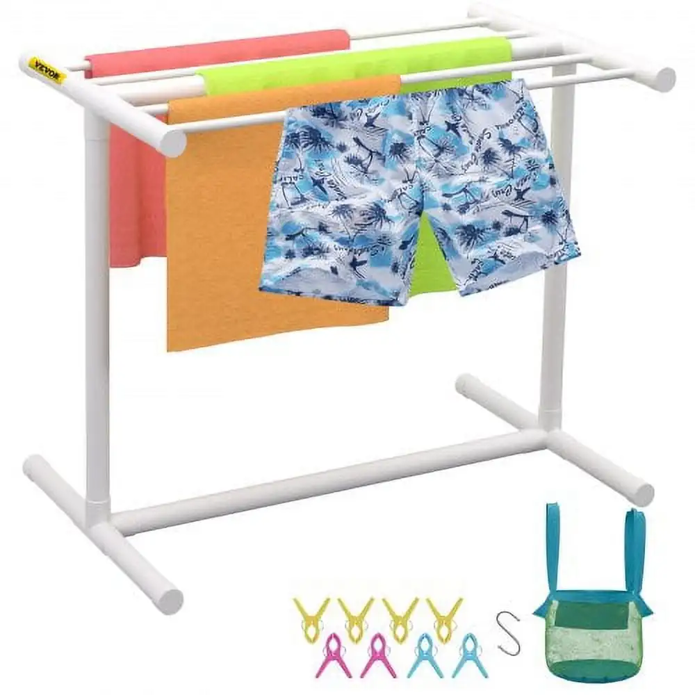 Pool Towel Rack, PVC T-Shape Poolside Storage Organizer, Include 8 Towel Clips, Mesh Bag, Hook, Stores Floats and Paddles
Pool Towel Rack, PVC T-Shape Poolside Storage Organizer, Include 8 Towel Clips, Mesh Bag, Hook, Stores Floats and Paddles