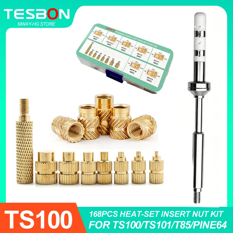 Heat-set Insert Nut Kit M2-M8 Brass Hot Melt Internal Thread Tip for TS100 TS101 T85 PIne64 Soldering Iron for 3D Printing
Heat-set Insert Nut Kit M2-M8 Brass Hot Melt Internal Thread Tip for TS100 TS101 T85 PIne64 Soldering Iron for 3D Printing