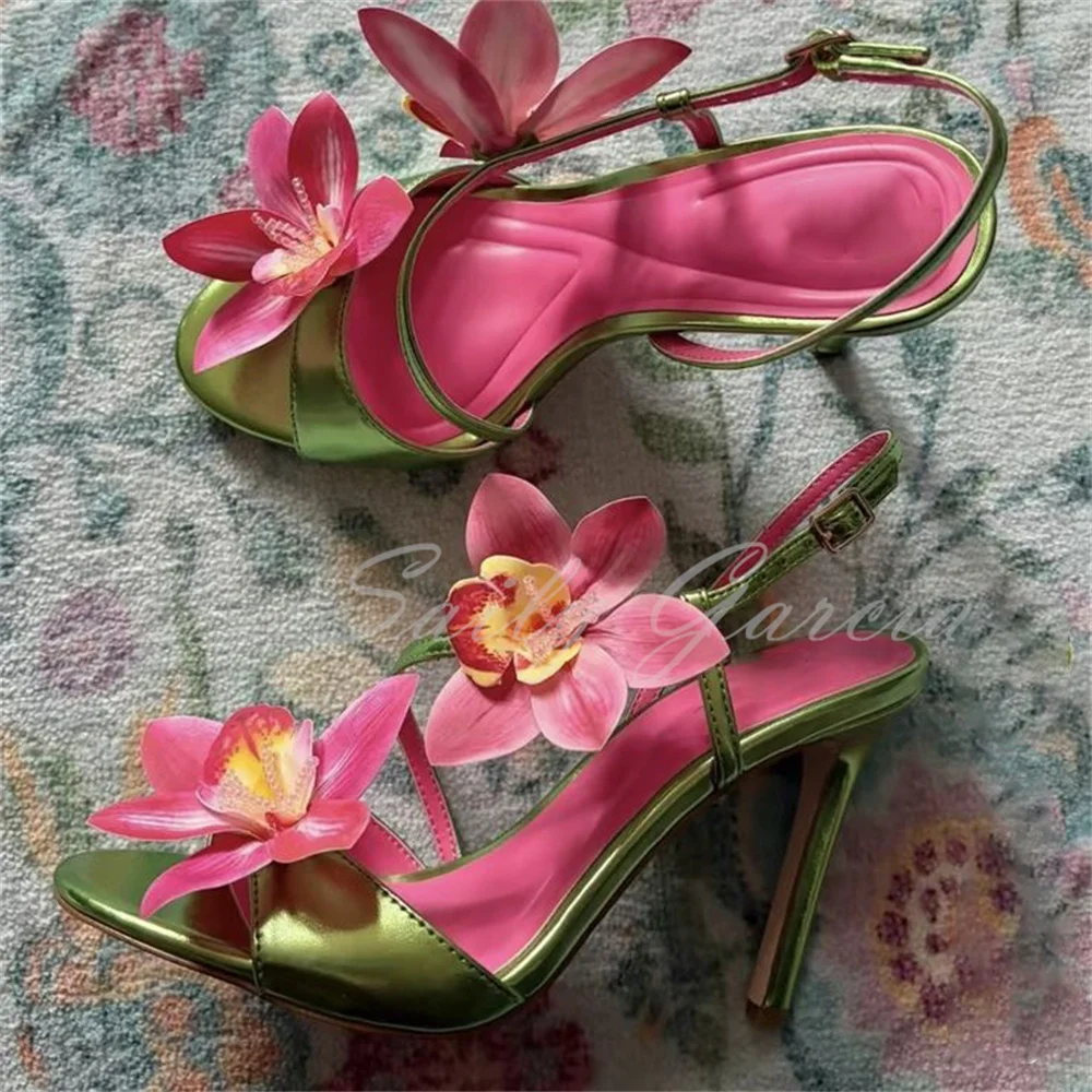 Green Leather Flower Decor High Heel Sandals Women Sexy Open Toe Stiletto Heel Slingback Buckle Strap Banquet Wedding Shoes
Green Leather Flower Decor High Heel Sandals Women Sexy Open Toe Stiletto Heel Slingback Buckle Strap Banquet Wedding Shoes