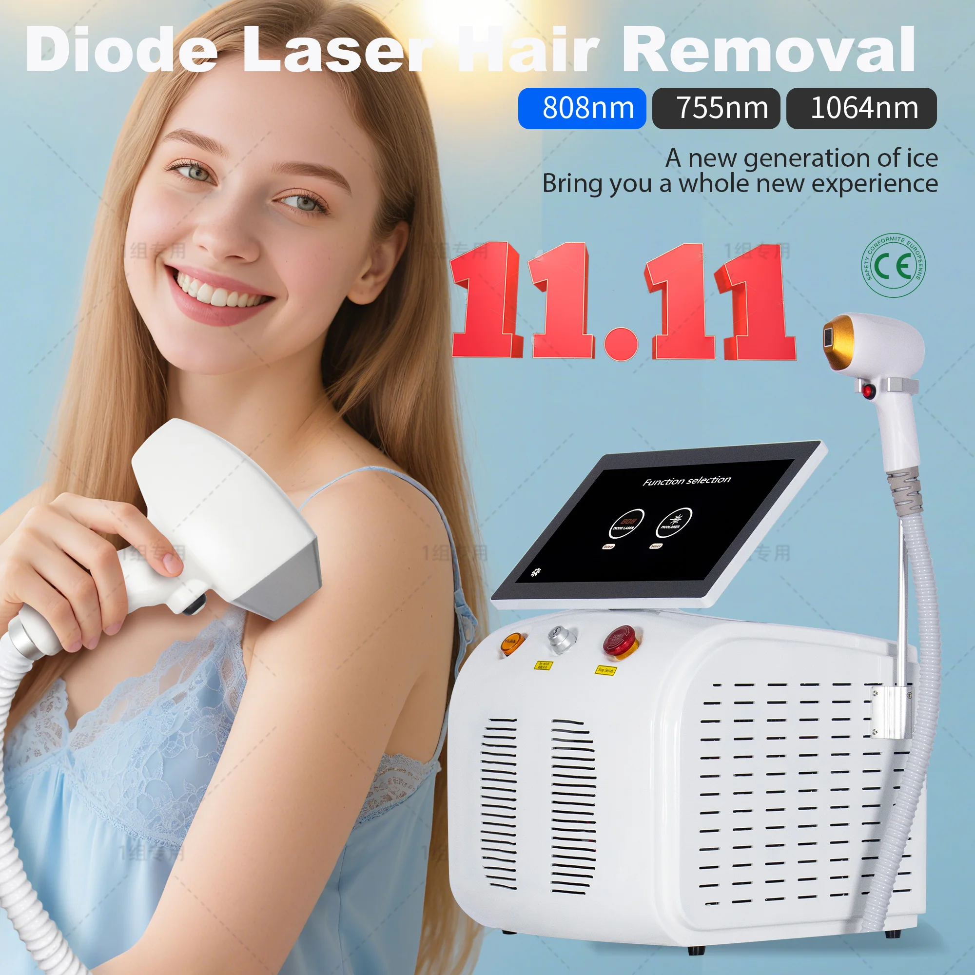 Latest Diode Laser Hair Removal Device Permanent Painl Triple Wavelength 4000W Power Painless and Permanent 808nm+1064nm+755nm 
Latest Diode Laser Hair Removal Device Permanent Painl Triple Wavelength 4000W Power Painless and Permanent 808nm+1064nm+755nm