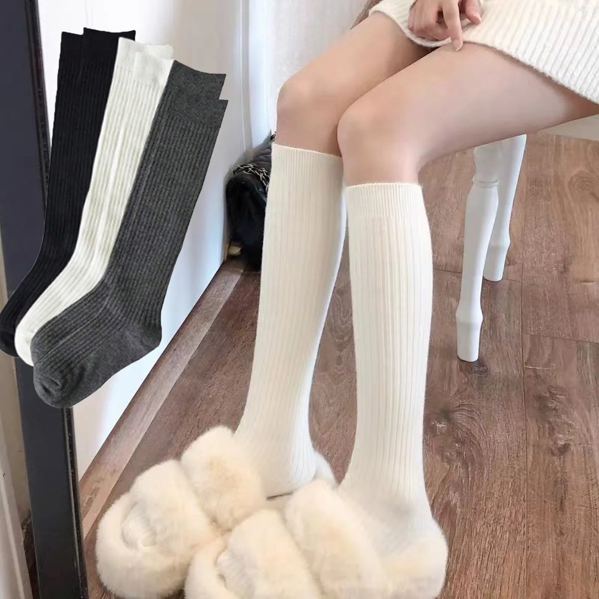1 Pair Women's Black & White & Gray Knee High Socks Long Ribbed Knit Slouchy Boot Socks Soft Warm for Women Girls
1 Pair Women's Black & White & Gray Knee High Socks Long Ribbed Knit Slouchy Boot Socks Soft Warm for Women Girls