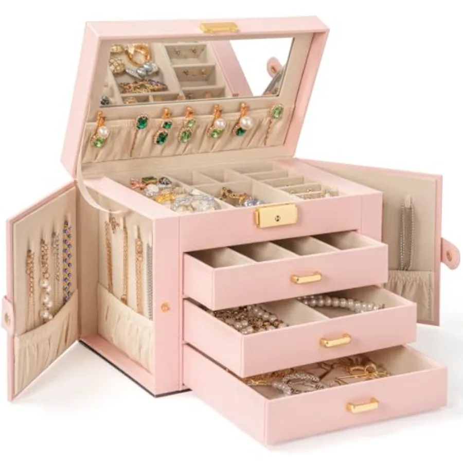 Large 4-Tier Jewelry Box Leather Jewelry Storage Organizer with 3 Drawers Lockable for Women Girls Ring Necklace Earring Bracel
Large 4-Tier Jewelry Box Leather Jewelry Storage Organizer with 3 Drawers Lockable for Women Girls Ring Necklace Earring Bracel