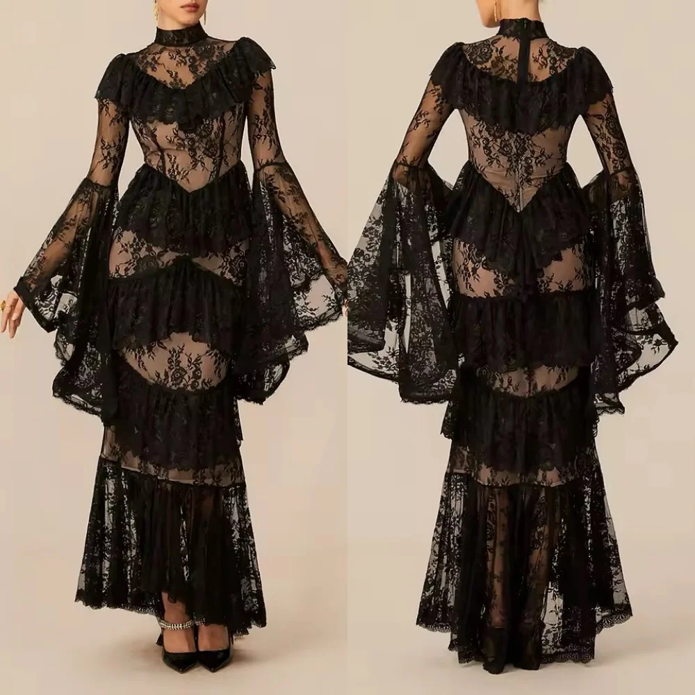 Customized Sexy Fashion Lace Pleat Tiered Mermaid High Collar Midi Dresses Bespoke Occasion Dresses Sizes Available High Quality
Customized Sexy Fashion Lace Pleat Tiered Mermaid High Collar Midi Dresses Bespoke Occasion Dresses Sizes Available High Quality