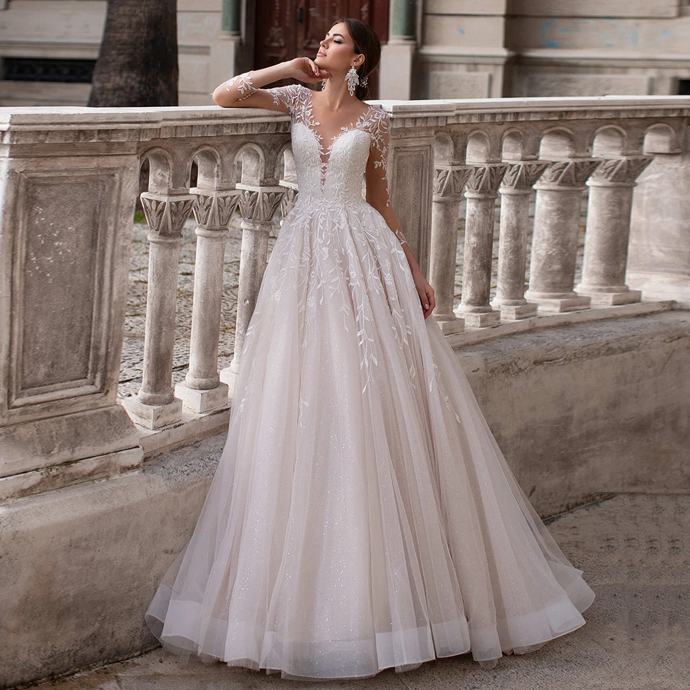 Elegant Glitter Wedding Dress 2021 Long Sleeves V Neck Appliqued A Line Sweep Train Robe De Mariee Bridal Dresses
Elegant Glitter Wedding Dress 2021 Long Sleeves V Neck Appliqued A Line Sweep Train Robe De Mariee Bridal Dresses