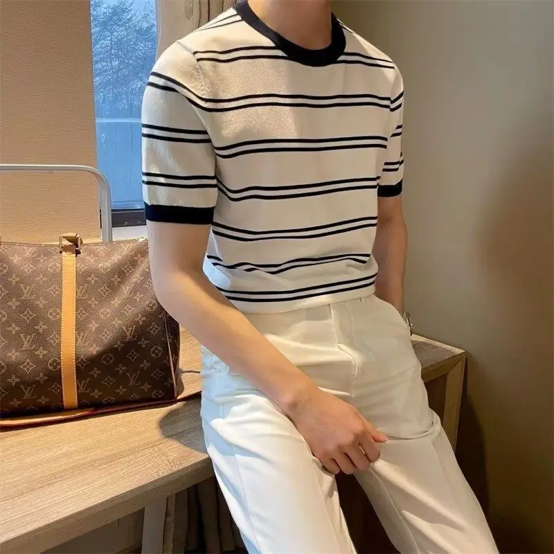 Summer Striped Print Men O Neck Short Sleeve T Shirts Ice Silk Cool Vintage Business Fashion All-match 2xl Oversized Tops White
Summer Striped Print Men O Neck Short Sleeve T Shirts Ice Silk Cool Vintage Business Fashion All-match 2xl Oversized Tops White