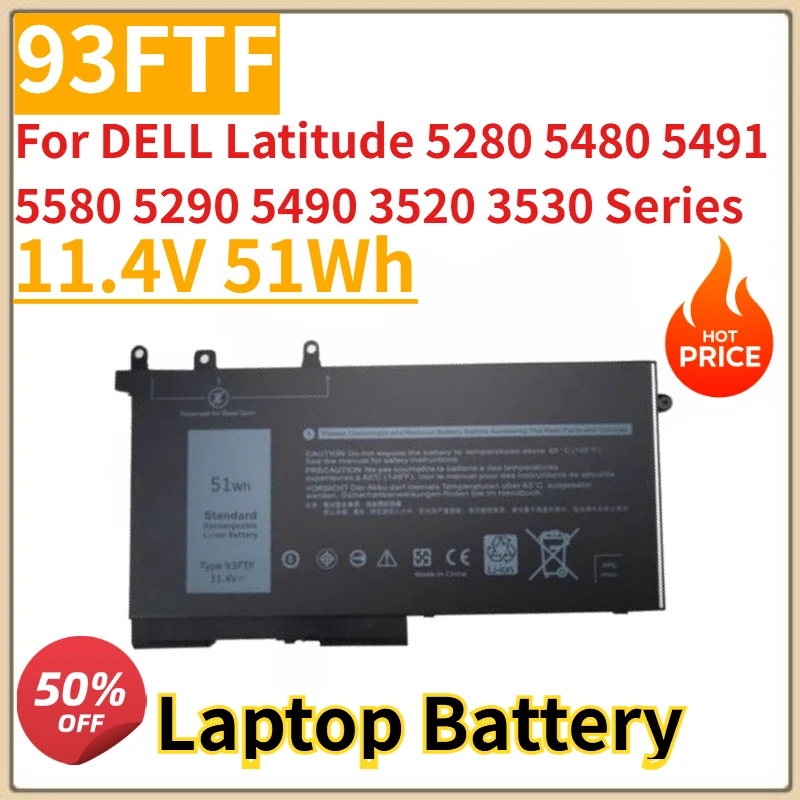 Высококачественная новая батарея для ноутбука 93FTF 11.4V 51Wh для DELL Latitude 5280 5480 5491 5580 5290 5490 3520 3530 Series
Высококачественная новая батарея для ноутбука 93FTF 11.4V 51Wh для DELL Latitude 5280 5480 5491 5580 5290 5490 3520 3530 Series