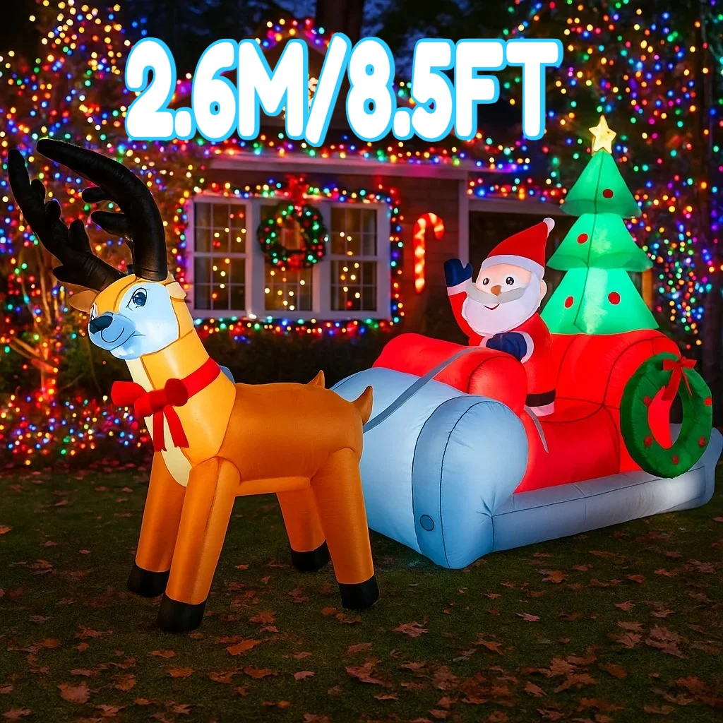 2.6M/8.5FT Inflatable Santa Claus Reindeer Sleigh Lights LED Home Holiday Lighting Decorations Toys Yard Xmas Ornament Supplies
2.6M/8.5FT Inflatable Santa Claus Reindeer Sleigh Lights LED Home Holiday Lighting Decorations Toys Yard Xmas Ornament Supplies