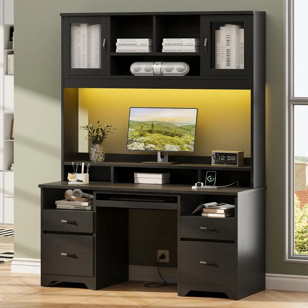 77.8 H Executive Desk with Hutch, Modern Wood Computer Desk with Drawers, Charging Station, LED Light, Fluted Storage Cabinet,
77.8 H Executive Desk with Hutch, Modern Wood Computer Desk with Drawers, Charging Station, LED Light, Fluted Storage Cabinet,
