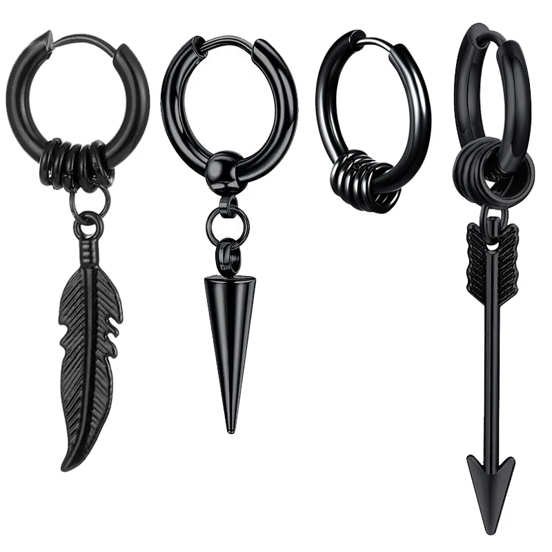 4pcs Gothic Punk Fashion Stainless Steel Feather Arrow Cone Circle Pendant Hanging Hoop Earrings Set for Men Women Daily Party
4pcs Gothic Punk Fashion Stainless Steel Feather Arrow Cone Circle Pendant Hanging Hoop Earrings Set for Men Women Daily Party