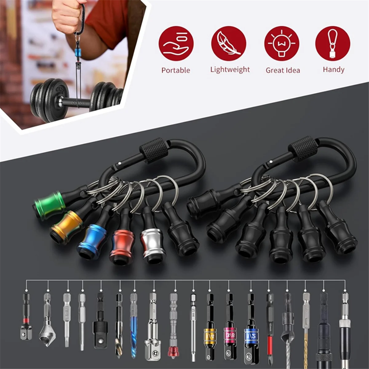 3 Pivoting Bit Tip Holder and 12 Bit Holder Keychain, 1/4 Inch Pivot Drill Bit Holder Quick Release Knuckle Bits HolderHUG
3 Pivoting Bit Tip Holder and 12 Bit Holder Keychain, 1/4 Inch Pivot Drill Bit Holder Quick Release Knuckle Bits HolderHUG