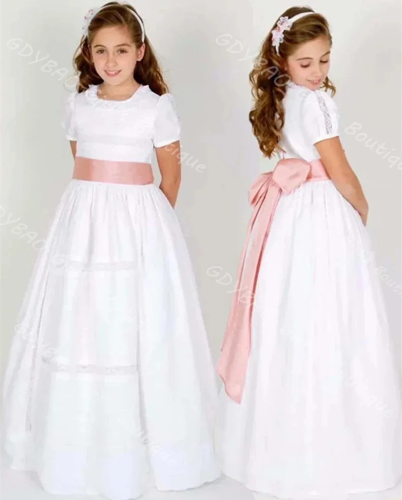 Customized White Flower Girl Dress For Wedding High Waist Short Sleeve Satin Floor Length Kids Birthday First Communion Gown
Customized White Flower Girl Dress For Wedding High Waist Short Sleeve Satin Floor Length Kids Birthday First Communion Gown