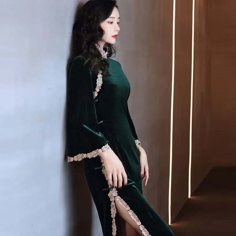 Улучшенное длинное платье Cheongsam, осень/зима 2021, элегантное молодежное золотое бархатное платье Ципао с длинными рукавами в стиле ретро
Улучшенное длинное платье Cheongsam, осень/зима 2021, элегантное молодежное золотое бархатное платье Ципао с длинными рукавами в стиле ретро