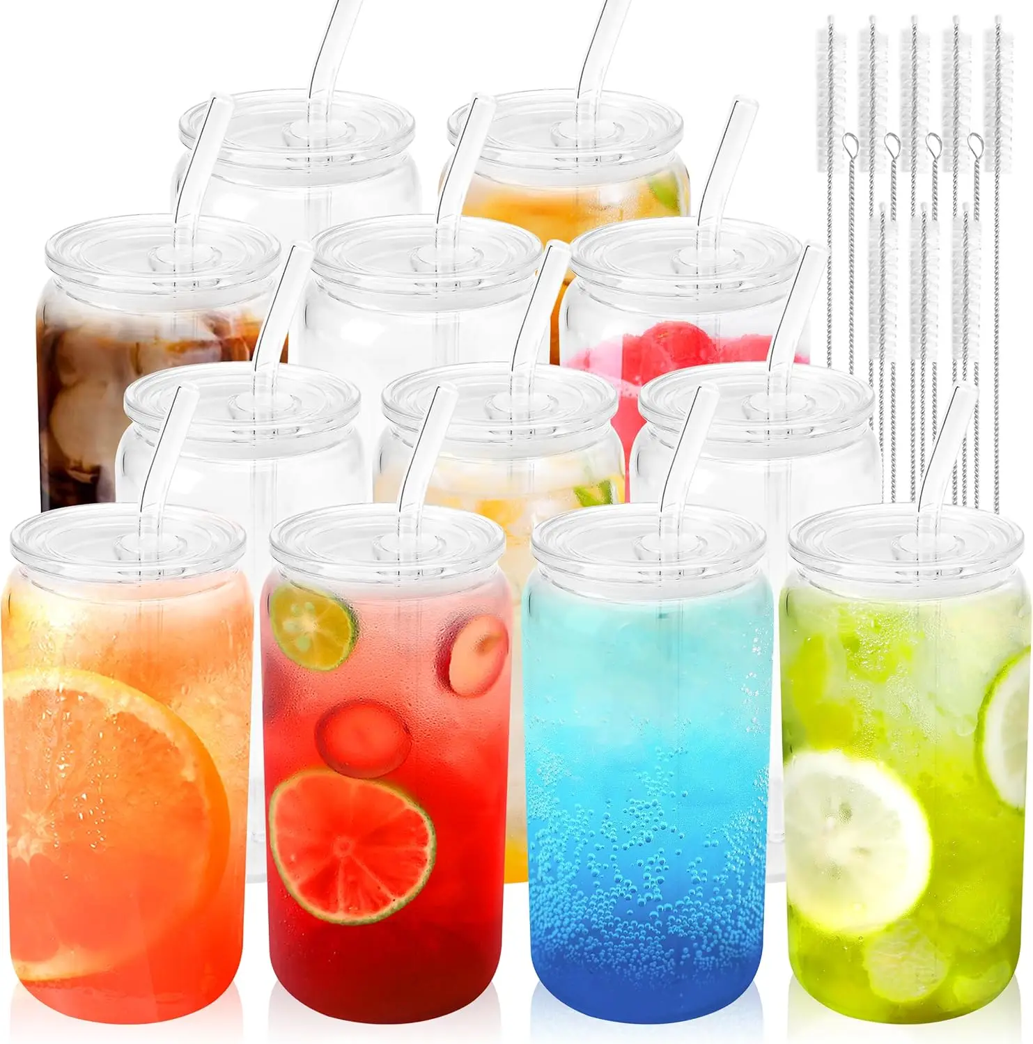 12pcs Glass Cups with Acrylic Lids and Straws, 16 oz Can Shaped Iced Coffee Tumblers for Smoothie Boba Tea
12pcs Glass Cups with Acrylic Lids and Straws, 16 oz Can Shaped Iced Coffee Tumblers for Smoothie Boba Tea