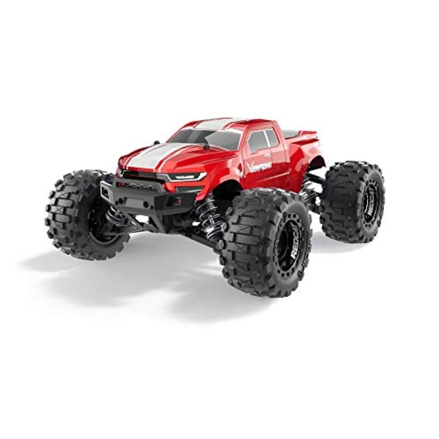 RC monster truck for outdoor use, ABS plastic body, red color, 4WD with LED lights and 2.4GHz radio control
RC monster truck for outdoor use, ABS plastic body, red color, 4WD with LED lights and 2.4GHz radio control