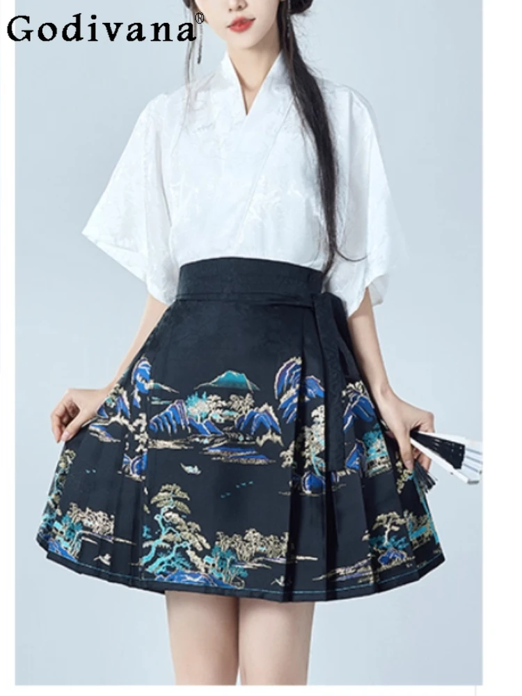 Summer Chinese White Jacquard V-Neck Short Sleeve Shirt Heavy Industry Fashion Versatile Age Reduction High Waist A-line Skirt
Summer Chinese White Jacquard V-Neck Short Sleeve Shirt Heavy Industry Fashion Versatile Age Reduction High Waist A-line Skirt
