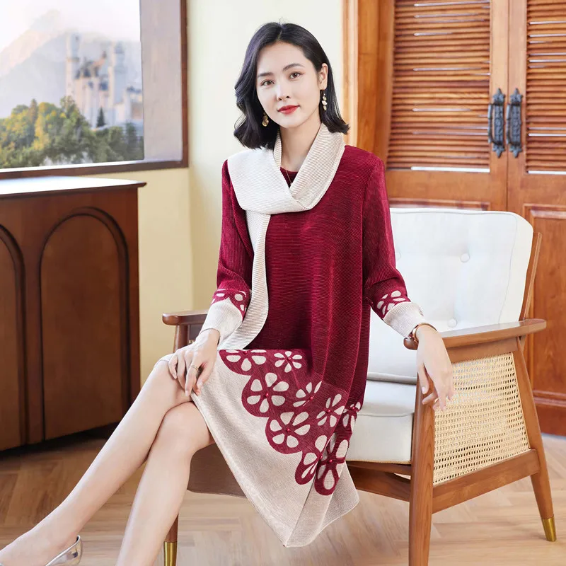 Women Dress Loose Stretch Miyake Pleated Autumn New Round Neck Long Sleeved Printed A Line Dress Knee Length
Women Dress Loose Stretch Miyake Pleated Autumn New Round Neck Long Sleeved Printed A Line Dress Knee Length