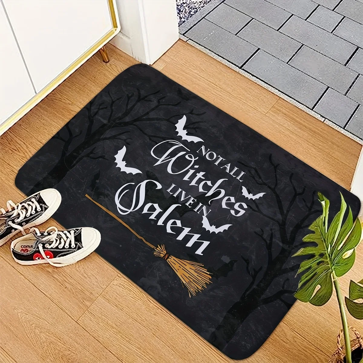 Halloween Non-slip Door Mat Bat Broom Floormat Live in Salem Rugs Bathroom Balcony Hallway Non-slip Carpet Decor
Halloween Non-slip Door Mat Bat Broom Floormat Live in Salem Rugs Bathroom Balcony Hallway Non-slip Carpet Decor