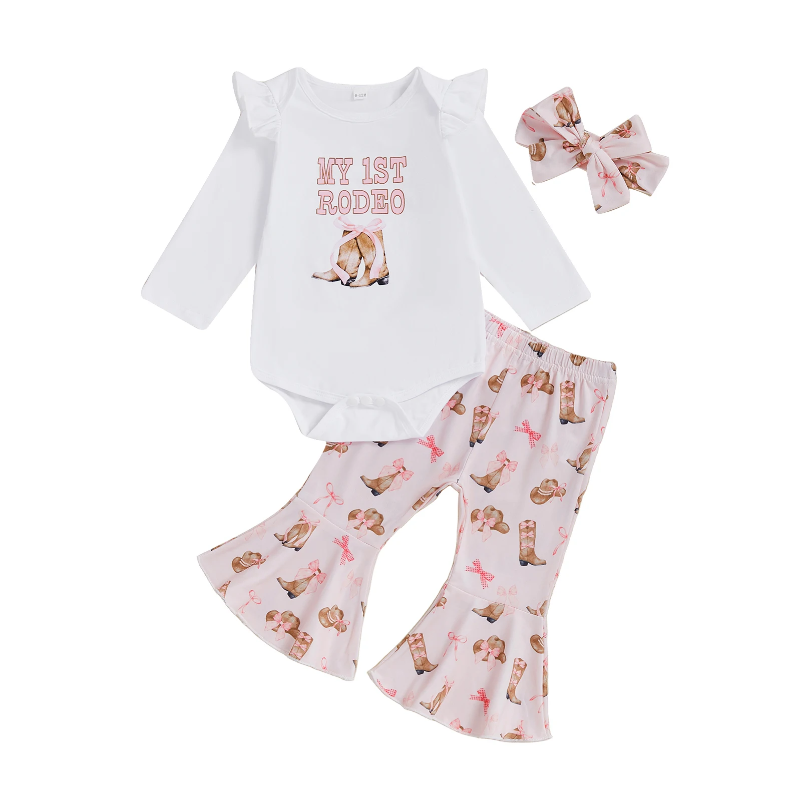 Baby Girls Fall Outfit Long Sleeve Letters Print Romper with Boots Print Flare Pants and Headband Clothing Set
Baby Girls Fall Outfit Long Sleeve Letters Print Romper with Boots Print Flare Pants and Headband Clothing Set