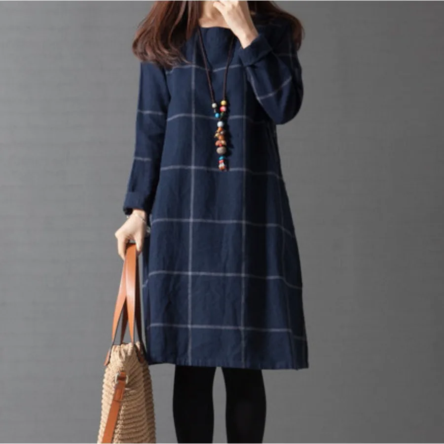 【New style】2026 spring and autumn new style large women's loose Korean long sleeve plaid cotton linen dress women's fashion
【New style】2026 spring and autumn new style large women's loose Korean long sleeve plaid cotton linen dress women's fashion