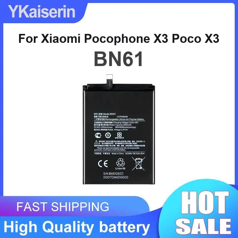 For Xiaomi Pocophone X3 Poco 6000Mah Mobile Phone Battery Reliable Replacement BN61
For Xiaomi Pocophone X3 Poco 6000Mah Mobile Phone Battery Reliable Replacement BN61