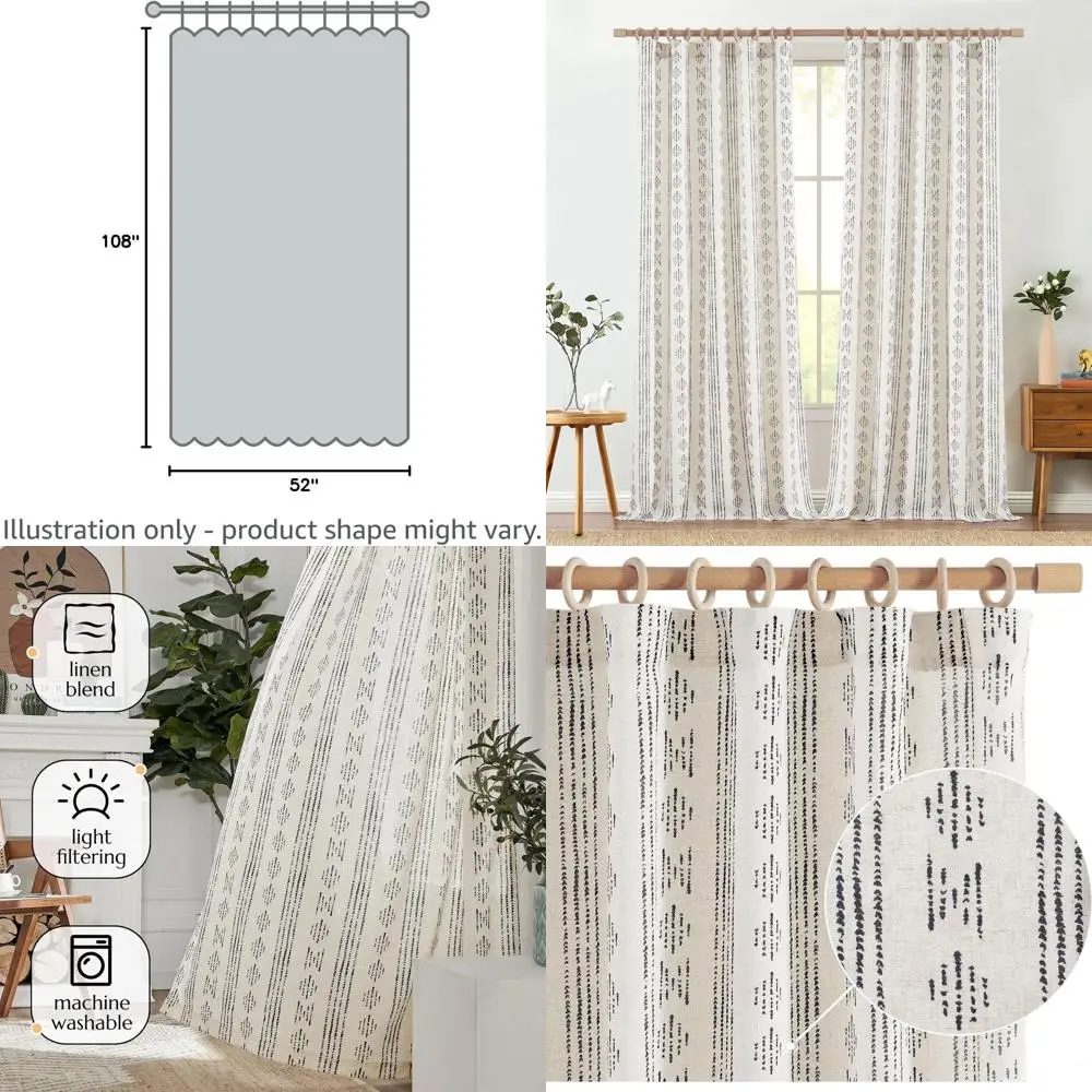 Black Linen Blend Farmhouse Curtains, 108 Long, 2-Panel Set for Living Room, Light Filtering, Rod Pocket Design
Black Linen Blend Farmhouse Curtains, 108 Long, 2-Panel Set for Living Room, Light Filtering, Rod Pocket Design