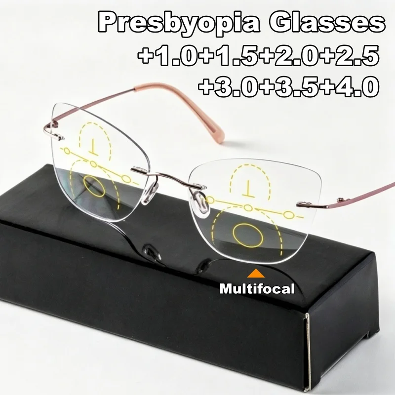 Frameless Cat-Eye Progressive Multifocal Presbyopia Glasses Brand Designer Unisex Anti Blue Light Glasses with Plus Diopters
Frameless Cat-Eye Progressive Multifocal Presbyopia Glasses Brand Designer Unisex Anti Blue Light Glasses with Plus Diopters