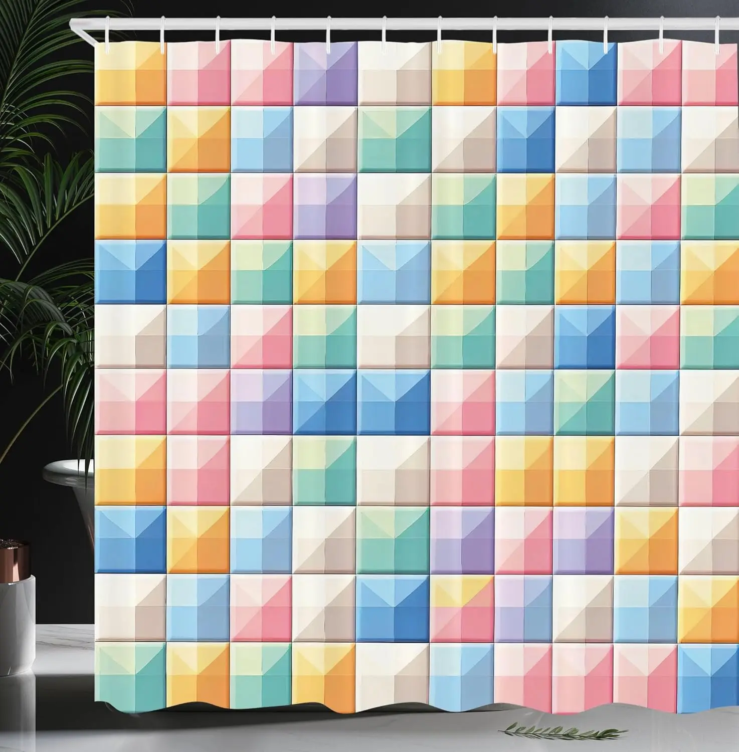 Colorful Shower Curtain,Modern Grid Design Checkered Pastel Tones with Futurist Line Details Colour Jumble,Cloth Fabric Bathroom
Colorful Shower Curtain,Modern Grid Design Checkered Pastel Tones with Futurist Line Details Colour Jumble,Cloth Fabric Bathroom