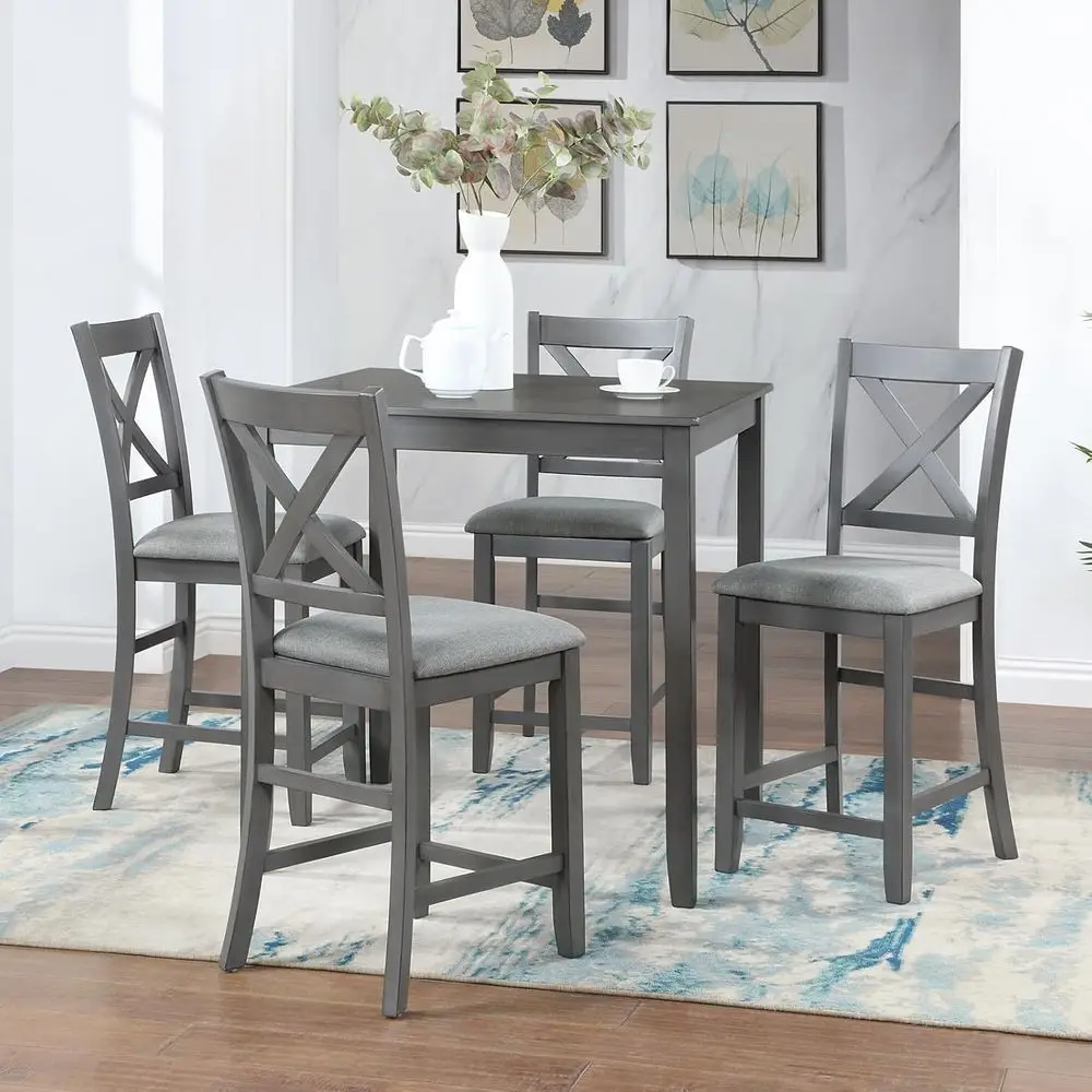 Grey Counter Height Dining Set for 4 with Upholstered Chairs
Grey Counter Height Dining Set for 4 with Upholstered Chairs