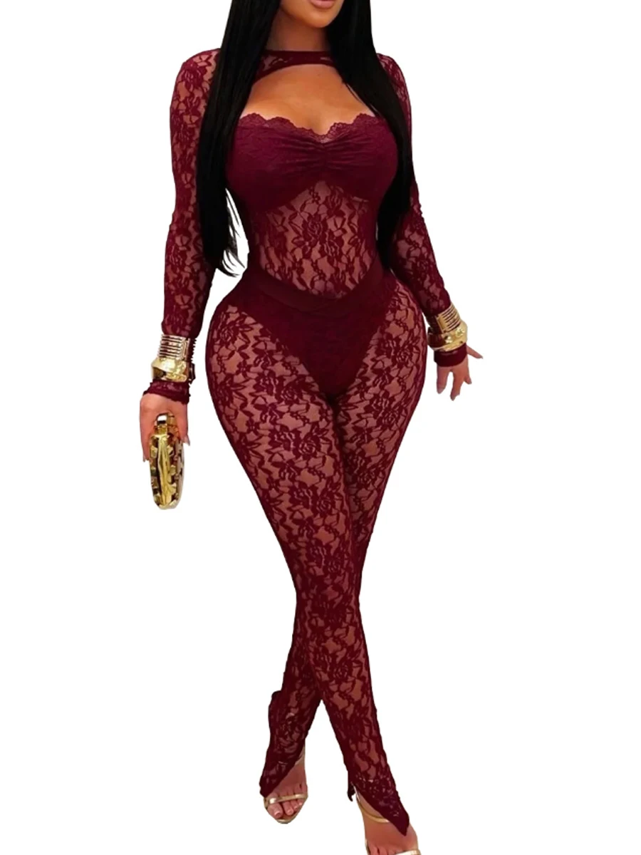 Round Neck Hollow-out Long Sleeve Lace Jumpsuit
Round Neck Hollow-out Long Sleeve Lace Jumpsuit