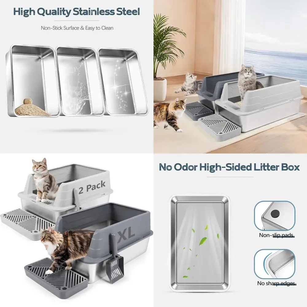 Очень большой лоток для кошек из нержавеющей стали с высокими бортиками и совком, защита от разбрызгивания, контроль запаха, не прилипает к поверхности, легко чистится (серый и светлый)
Очень большой лоток для кошек из нержавеющей стали с высокими бортиками и совком, защита от разбрызгивания, контроль запаха, не прилипает к поверхности, легко чистится (серый и светлый)
