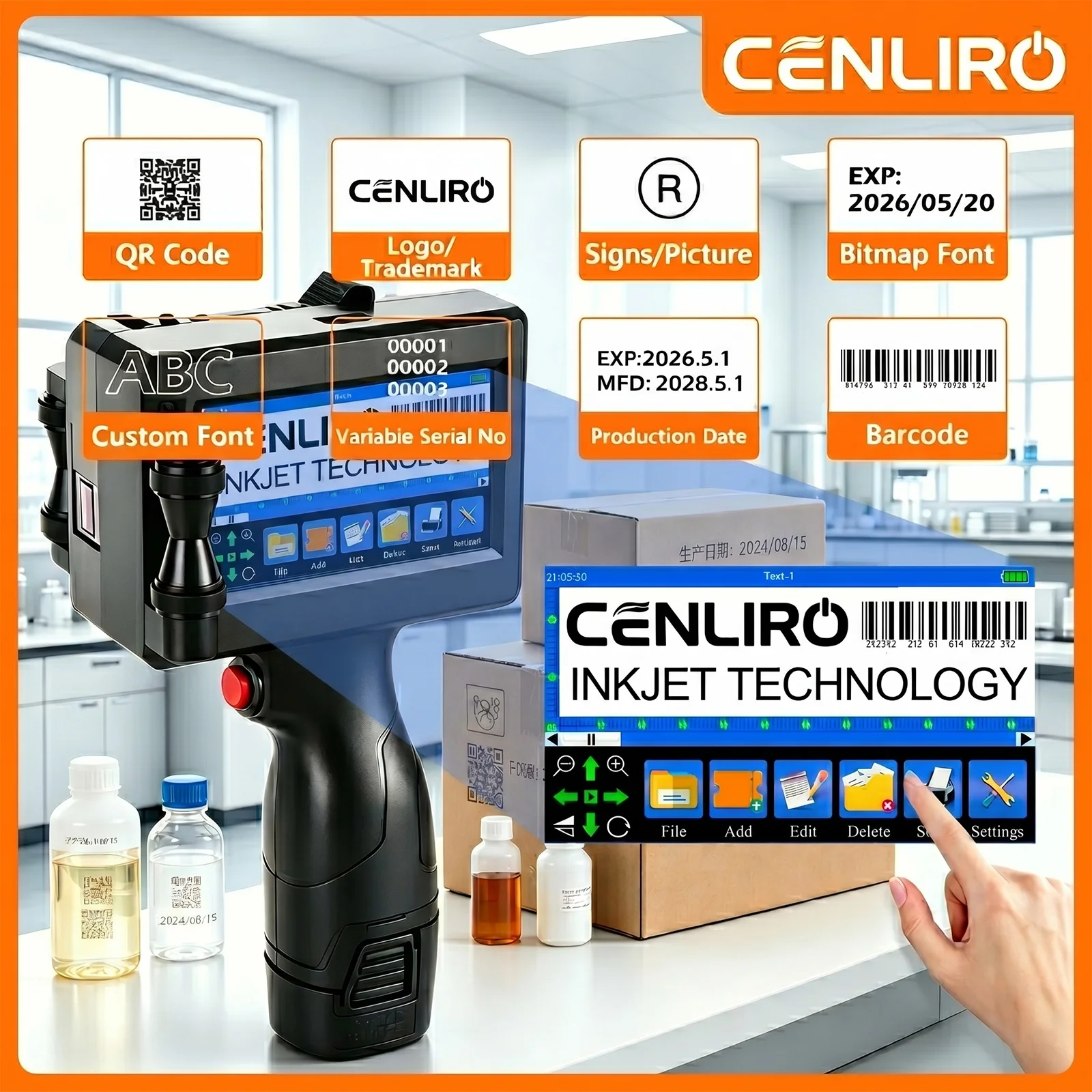 Cenliro CL10B Handheld Inkjet Printer 12.7mm Portable Label Printing Machine for Expiry Date Batch Code QR Bar Logo TIJ Printer
Cenliro CL10B Handheld Inkjet Printer 12.7mm Portable Label Printing Machine for Expiry Date Batch Code QR Bar Logo TIJ Printer