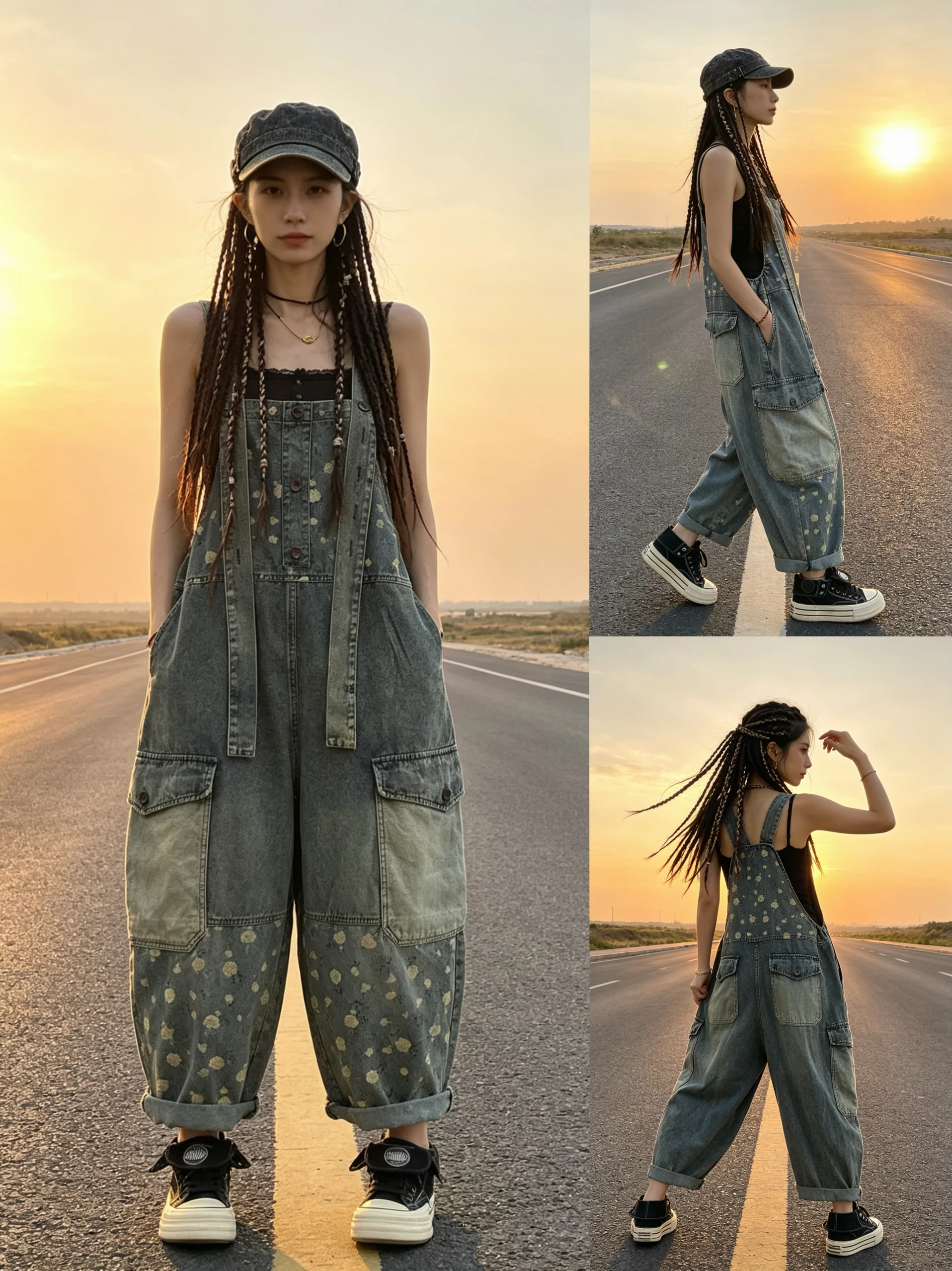 Retro Patchwork Print Denim Overalls Women's Loose Casual Individuality Mid-Length Nine-Piece Harlan Pants Blue Natural Waist
Retro Patchwork Print Denim Overalls Women's Loose Casual Individuality Mid-Length Nine-Piece Harlan Pants Blue Natural Waist