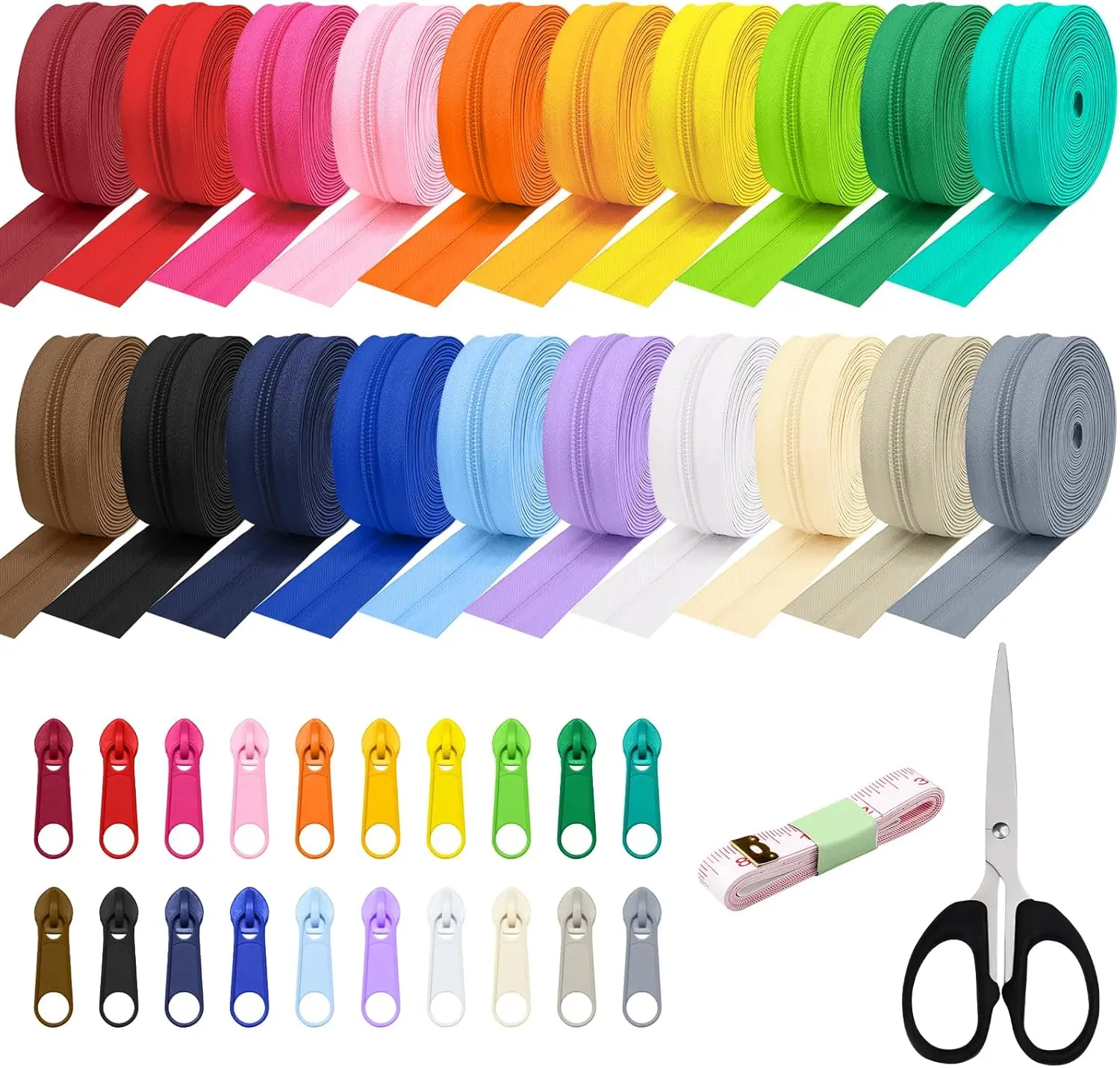 60 Yards 20 Colors Bulk #5 Nylon Coil Zippers with 200 Assorted Pull Heads for DIY Sewing Crafts, Clothes, Bag Supplies
60 Yards 20 Colors Bulk #5 Nylon Coil Zippers with 200 Assorted Pull Heads for DIY Sewing Crafts, Clothes, Bag Supplies