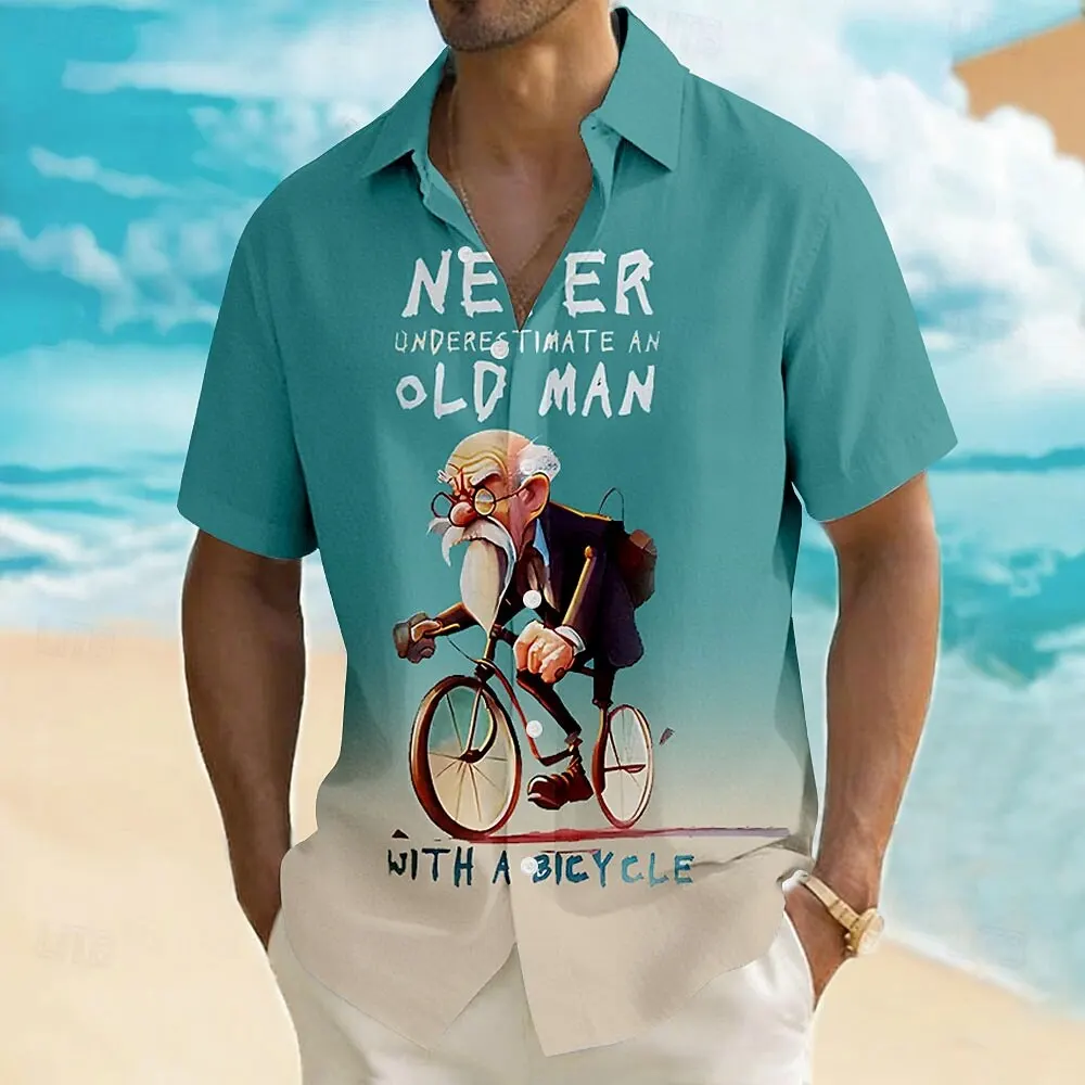 Men's Vintage Bicycle Old Man 3D Print Shirt, Short Sleeve Button Up Collar, Beach Casual Vacation Wear for Spring & Summer
Men's Vintage Bicycle Old Man 3D Print Shirt, Short Sleeve Button Up Collar, Beach Casual Vacation Wear for Spring & Summer