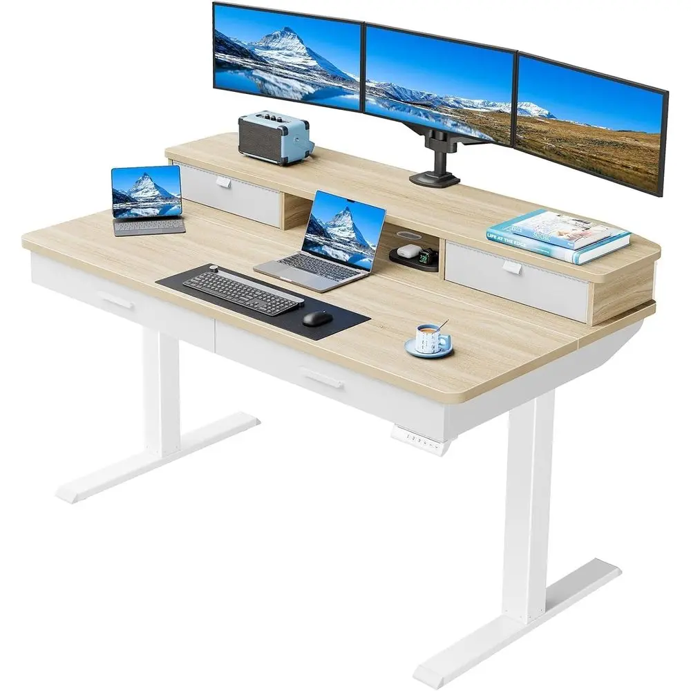 30 x 55 Adjustable Height Standing Desk with Two-tier Wood Top and Monitor Stand
30 x 55 Adjustable Height Standing Desk with Two-tier Wood Top and Monitor Stand