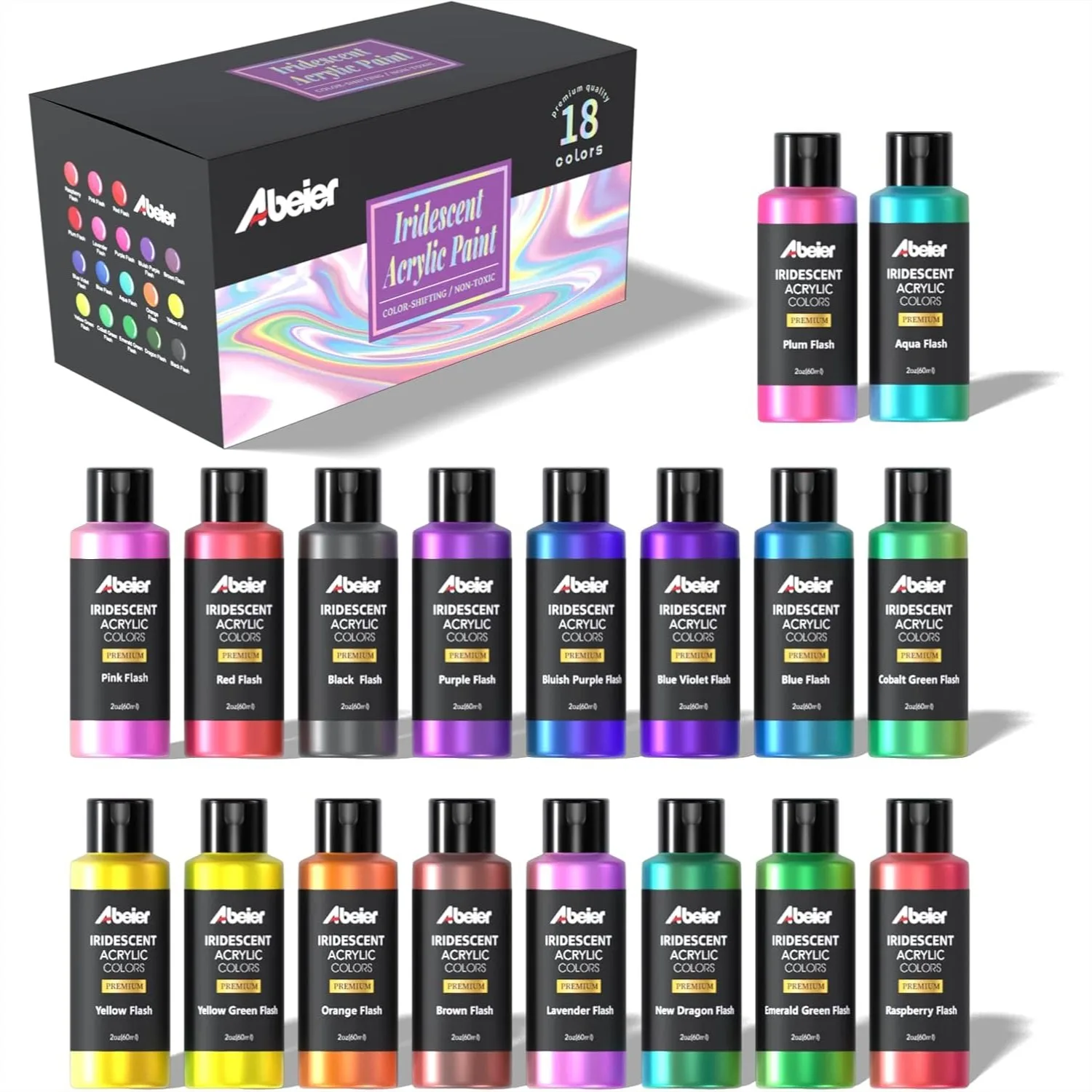 Iridescent Acrylic Paint Set of 18 Chameleon Colors 2 oz Bottles for Canvas Rock Wood Fabric Ceramic
Iridescent Acrylic Paint Set of 18 Chameleon Colors 2 oz Bottles for Canvas Rock Wood Fabric Ceramic