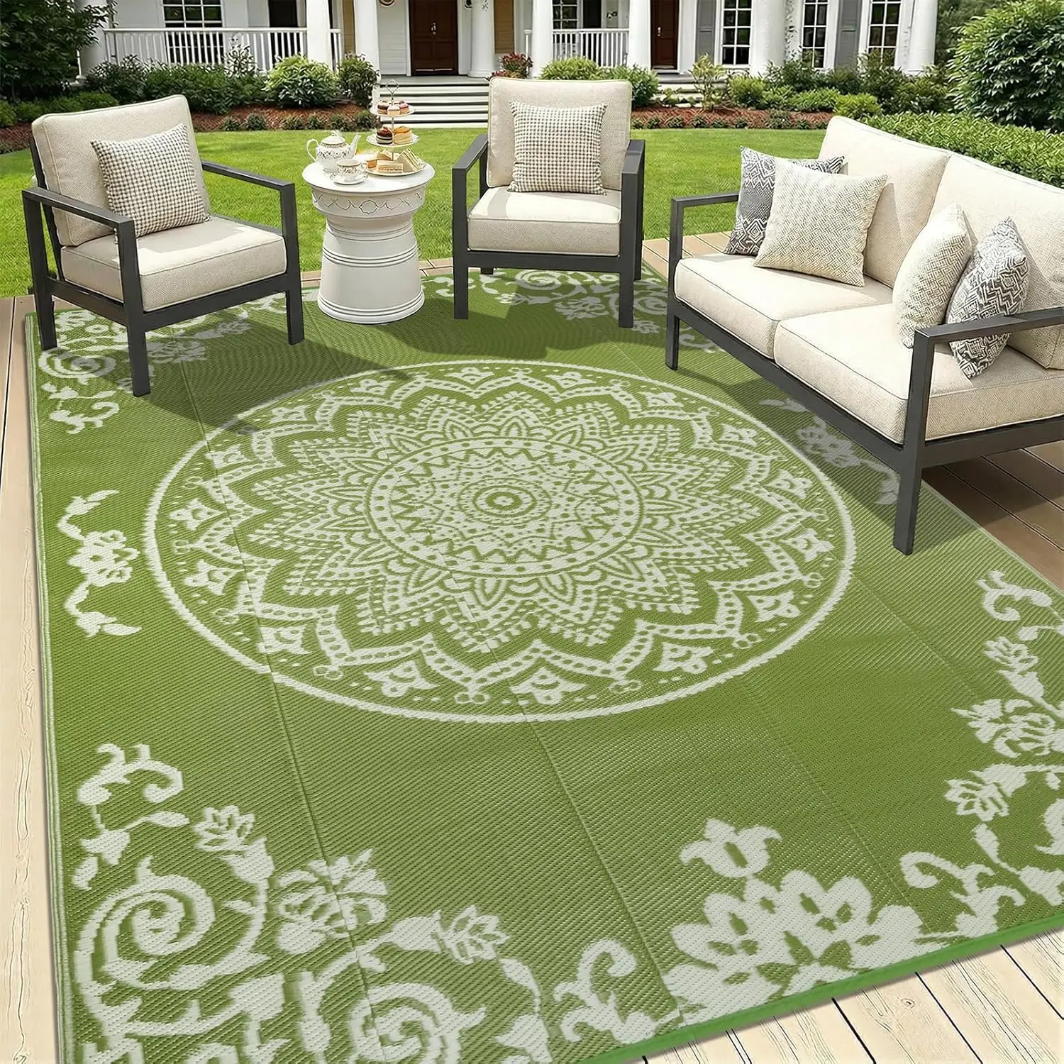 Outdoor Rug Waterproof 6x9 ft, Reversible Outdoor Plastic Straw Rug, UV-Resistant Patio Rug Lightweight Portable RV Mat Indoo