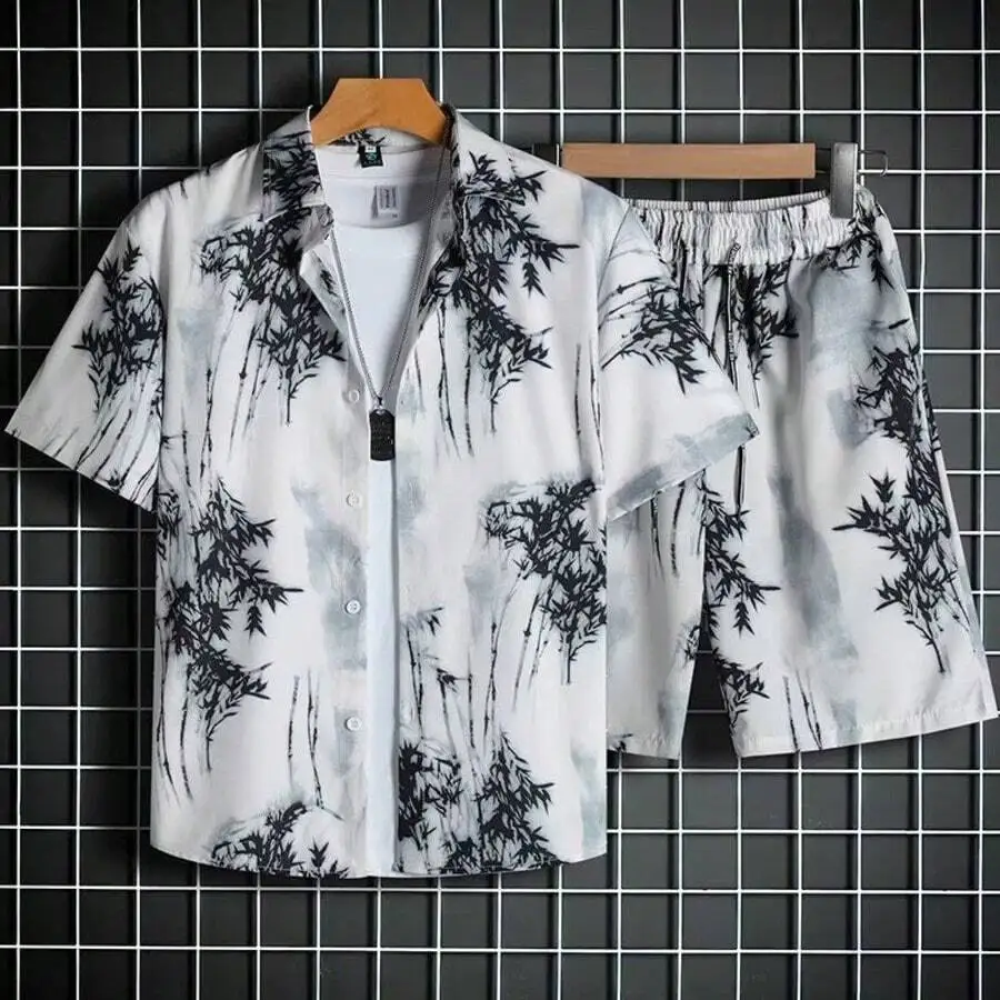 Mens Bamboo Print Loose Summer Shirt And Shorts Set
Mens Bamboo Print Loose Summer Shirt And Shorts Set