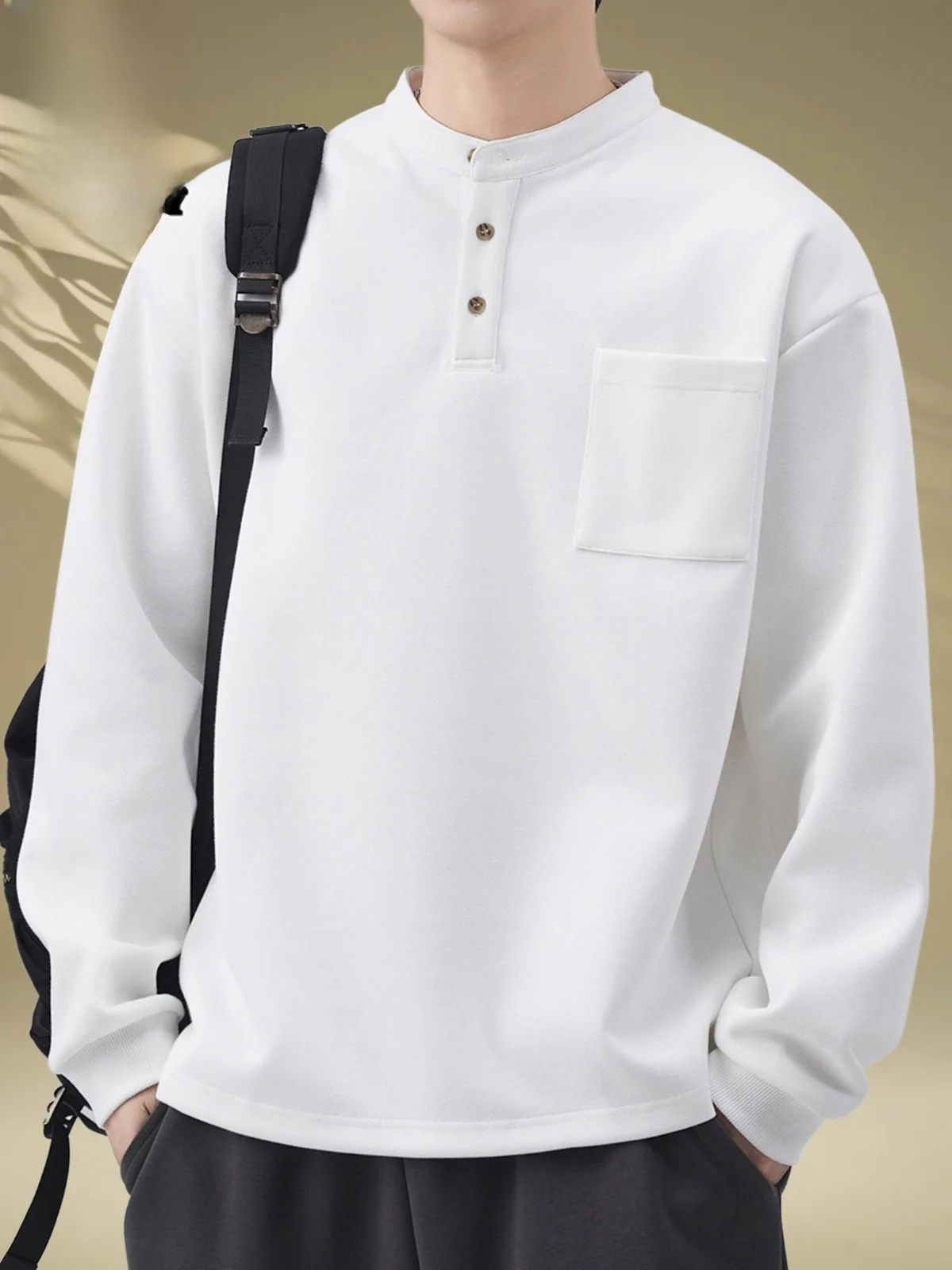 Henry Collar Long Sve T-irt Men's Spring New Sle Trendy American White Base irt Casual Loose Fit Cotton Poly...
Henry Collar Long Sve T-irt Men's Spring New Sle Trendy American White Base irt Casual Loose Fit Cotton Poly...