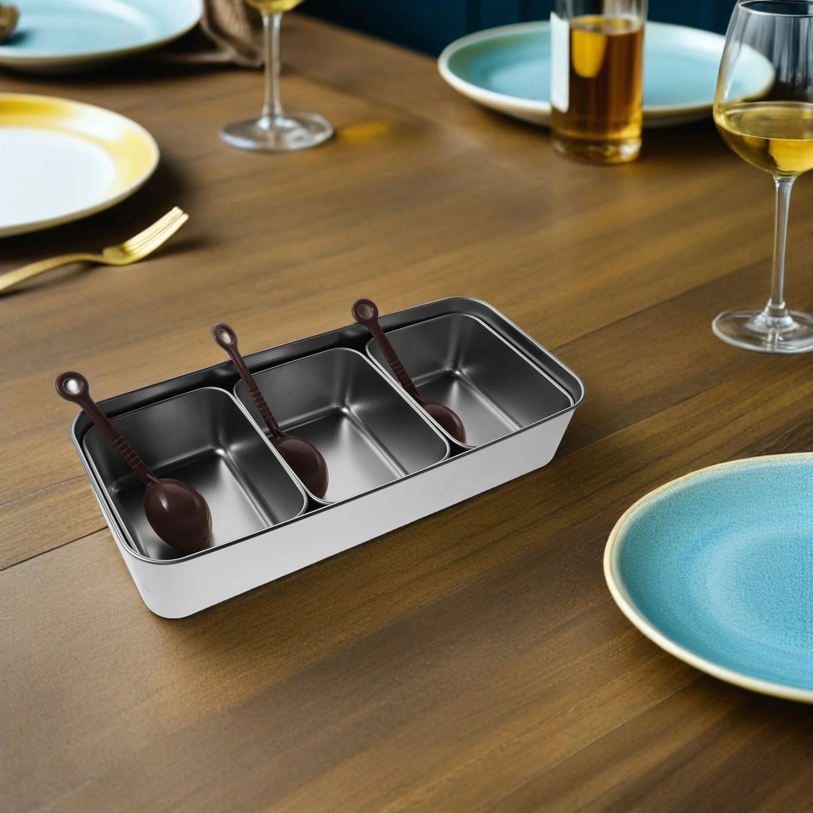 Stainless Steel Seasoning Box 3-Compartment Spice Organizer Lid Spoon Kitchen Condiment Storage Container Sauce Holder
Stainless Steel Seasoning Box 3-Compartment Spice Organizer Lid Spoon Kitchen Condiment Storage Container Sauce Holder