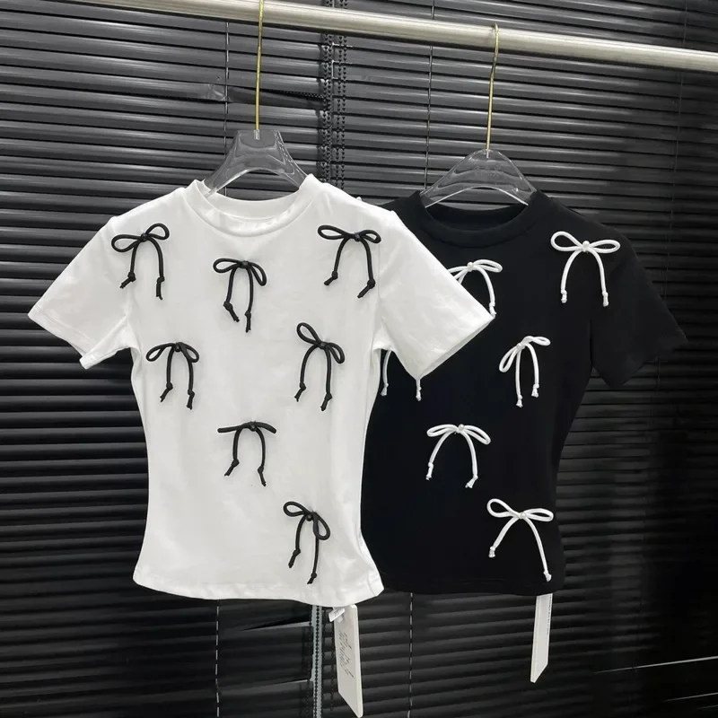 Absgd 2025 Summer New Arrival Short Sleeve Round Neck Bow Embroidered Beadings Slim T-shirt Women
Absgd 2025 Summer New Arrival Short Sleeve Round Neck Bow Embroidered Beadings Slim T-shirt Women