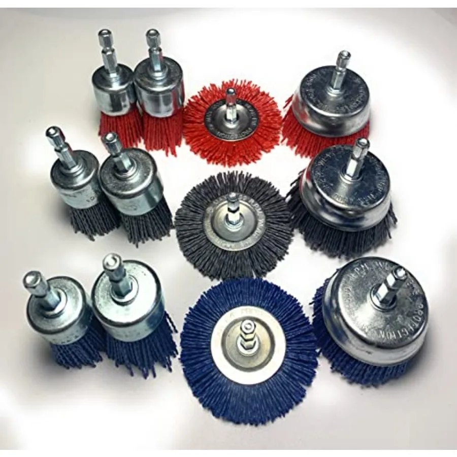 12 Pack Nylon Bristle Filament Abrasive Brush Drill Wheel and Cup Brush Set with 1/4 Inch Shank Surface prep Remove Rust/Corros
12 Pack Nylon Bristle Filament Abrasive Brush Drill Wheel and Cup Brush Set with 1/4 Inch Shank Surface prep Remove Rust/Corros