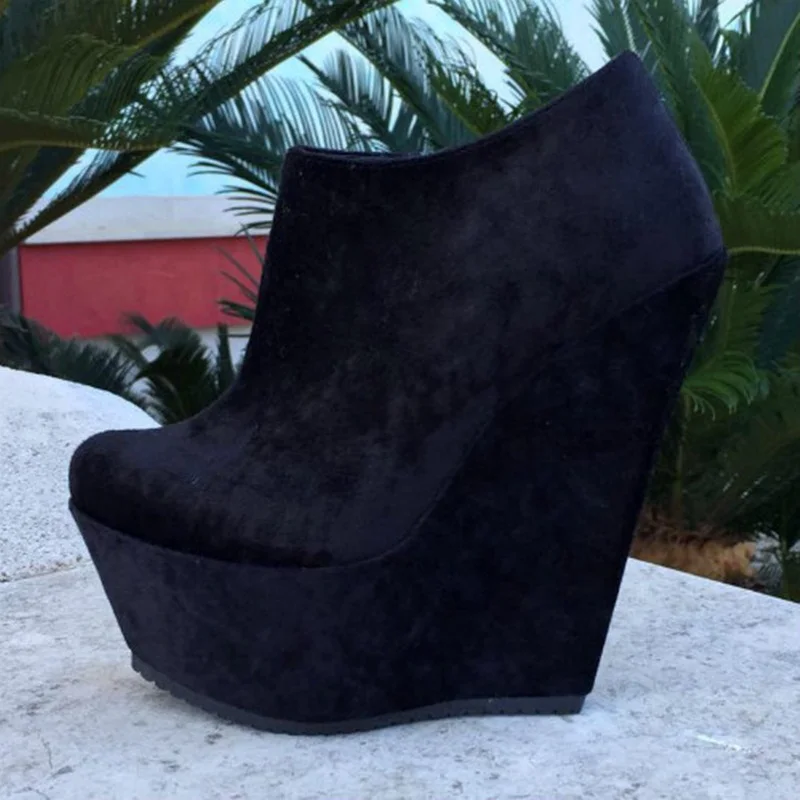 Black Seude Weged Heel Ankle Boots Round Toe 16CM Platform Height Increasing Spring Autumn Night Club Evening Shoes
Black Seude Weged Heel Ankle Boots Round Toe 16CM Platform Height Increasing Spring Autumn Night Club Evening Shoes