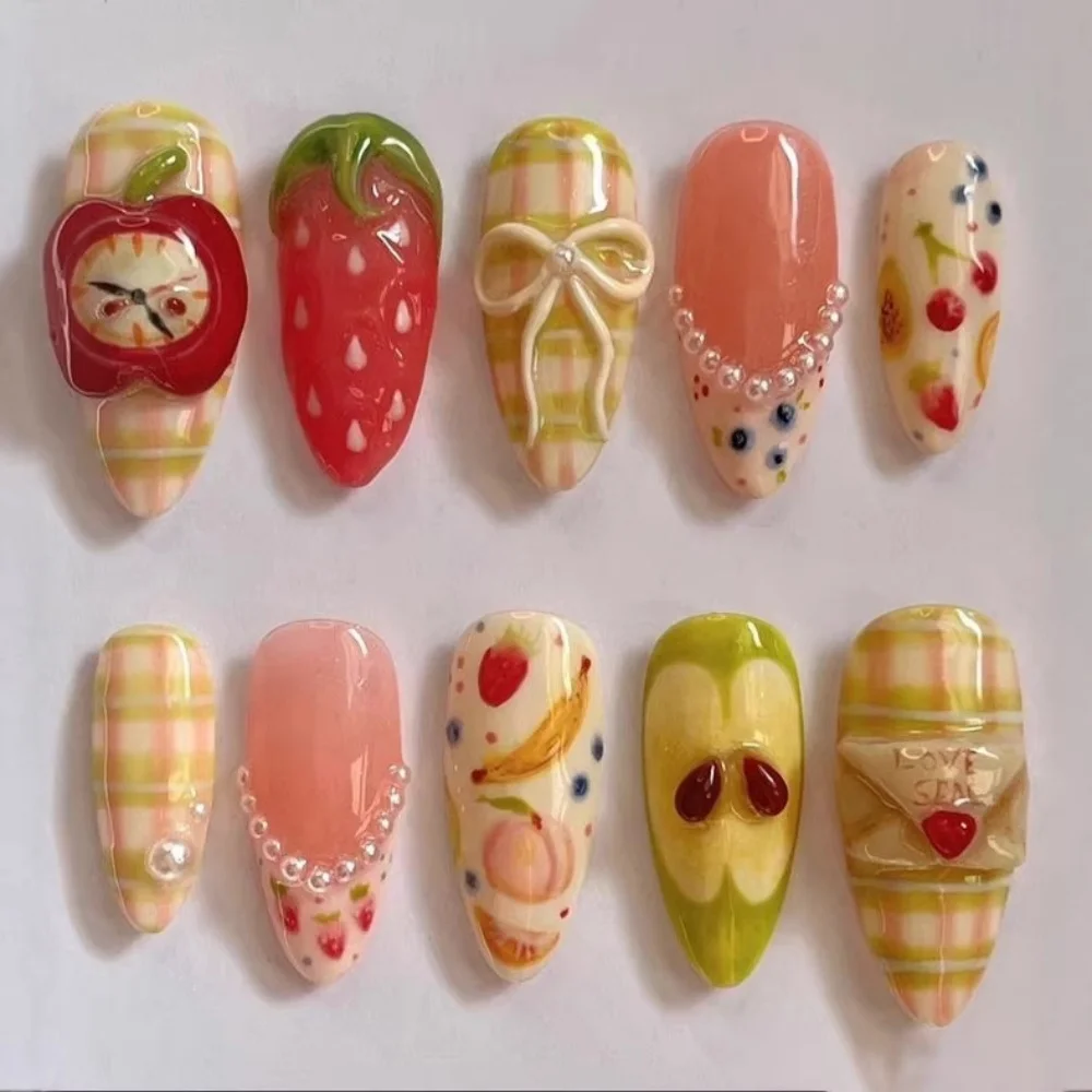 24Pcs Fruit Sweet Women Almond Fake Nails Press on Nails Tip Bow Decor Pink Full Cover Acrylic False Nails Sets Patches Manicure
24Pcs Fruit Sweet Women Almond Fake Nails Press on Nails Tip Bow Decor Pink Full Cover Acrylic False Nails Sets Patches Manicure