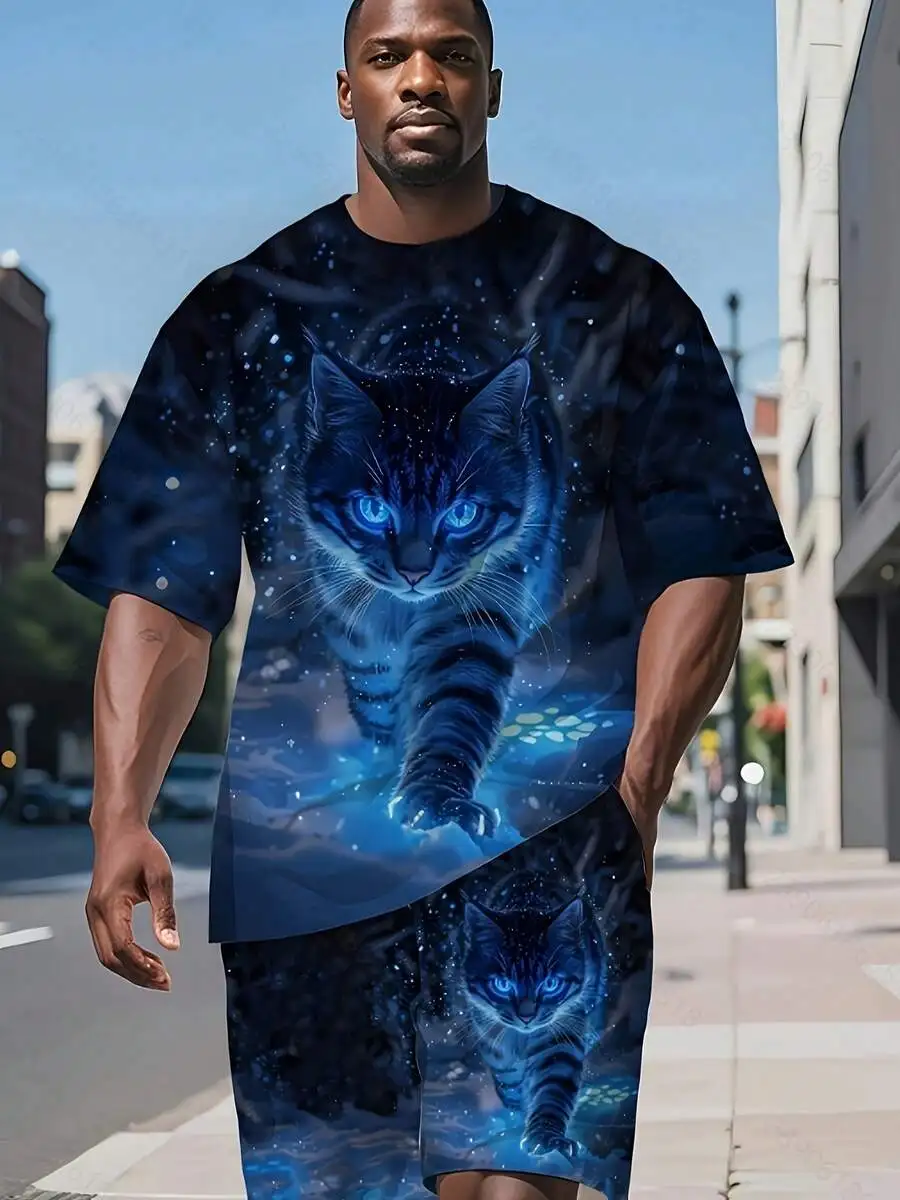 Mens Blue Cat Print Oversized T-Shirt And Shorts Set Streetwear Casual Sportswear
Mens Blue Cat Print Oversized T-Shirt And Shorts Set Streetwear Casual Sportswear